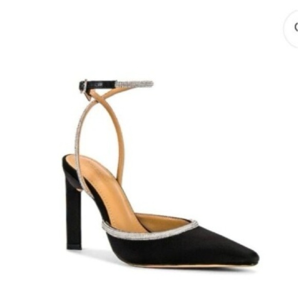 NWT Tony Bianco Emery Black Satin Heels with Silver Sparkling Strap